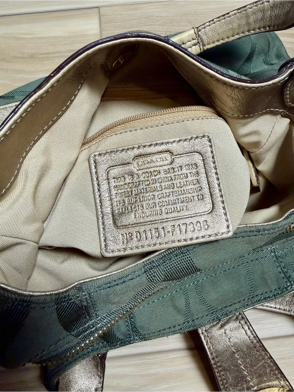 Vintage Coach Olive Signature Hobo with Metallic Gold Trim